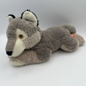 Wild Republic Gray And Tan Wolf 13" Plush Laying Ecokins Embroidered Eyes